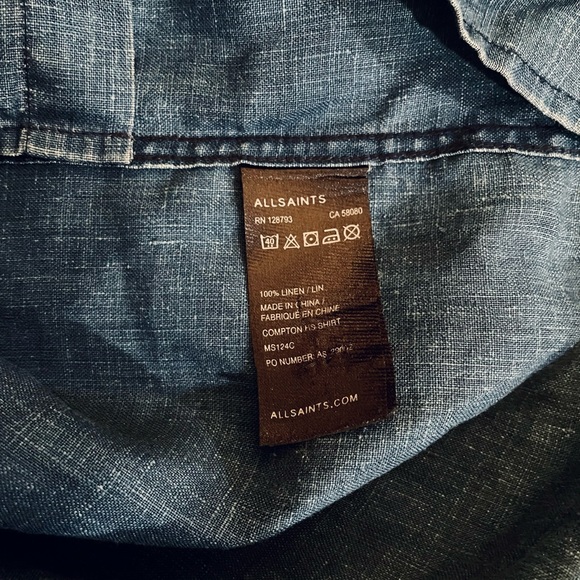 BLUE DENIM ALL SAINTS LINEN SHIRT - Picture 6 of 11